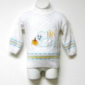 60s - 70s Maya Fashion first birthday embroidered / applique sweater . 12 - 18 M